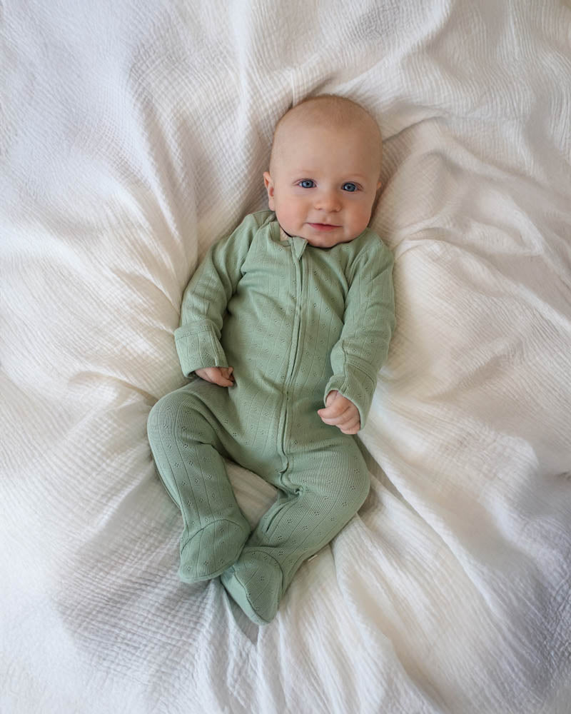 Bebe Sage Organic Pointelle Long Sleeve Zipsuit