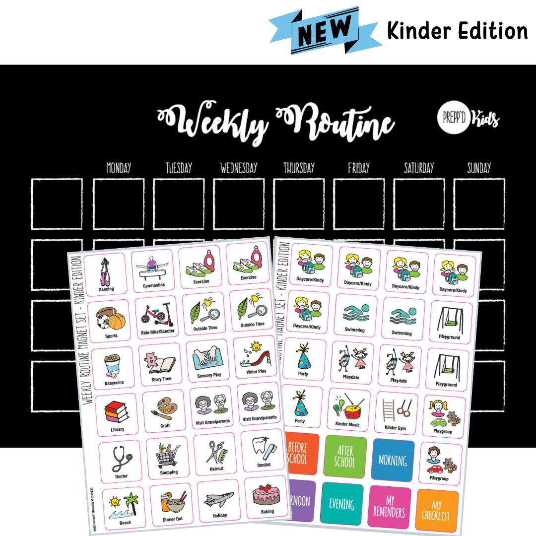 Prepp'd Kids Weekly Routine Chart Set (flexible) - Kinder Edition