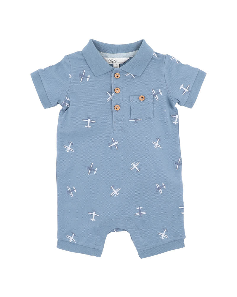 Bebe Harlan Embroidered Short Sleeve Polo Romper
