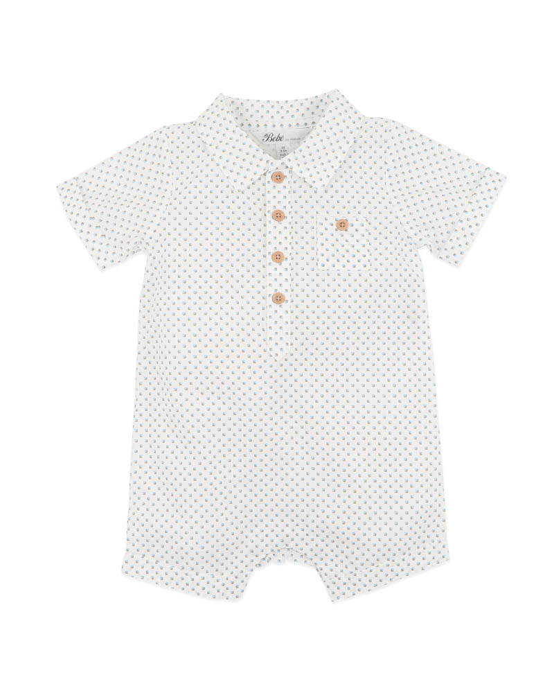 Bebe Roman Collared Romper Geo Print