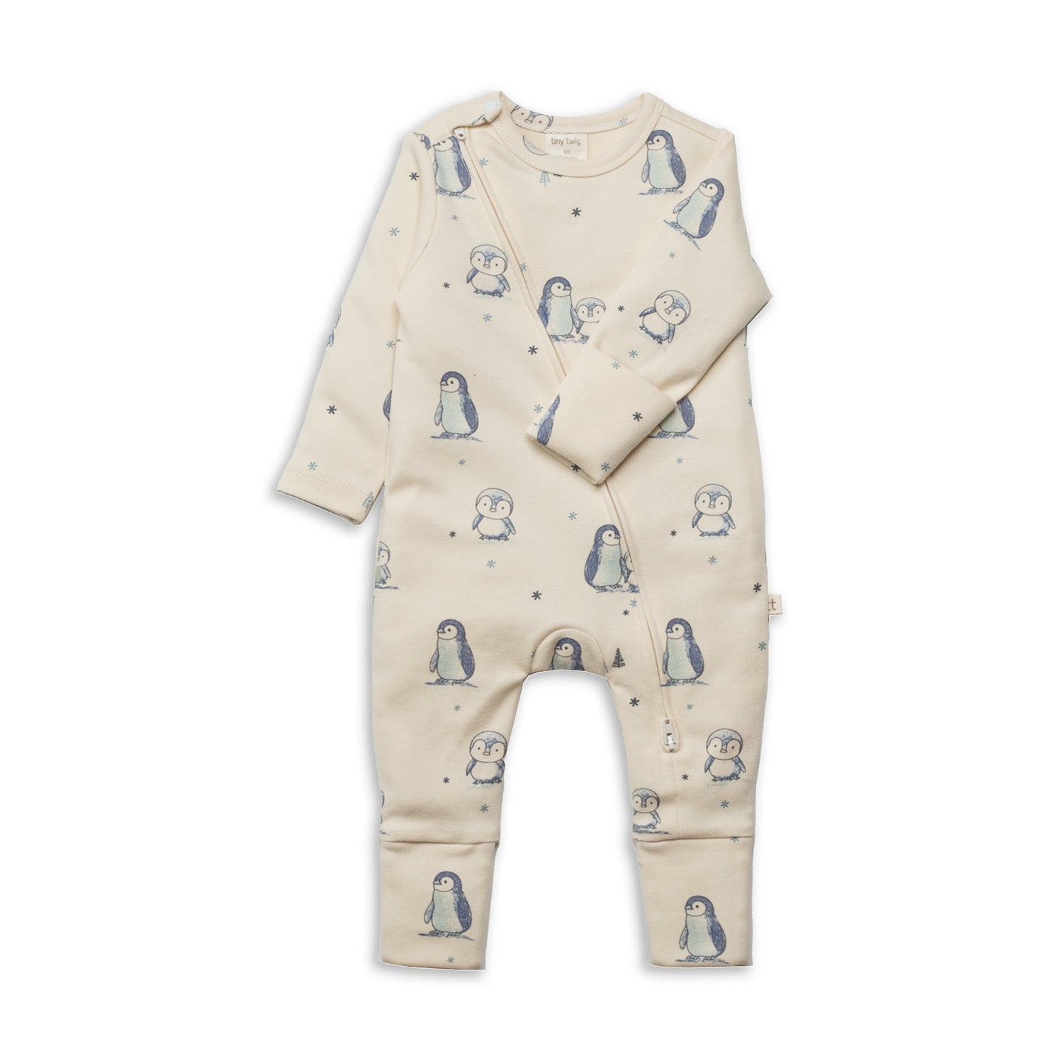 Tiny Twig Long Sleeve Zipsuit - Penguin