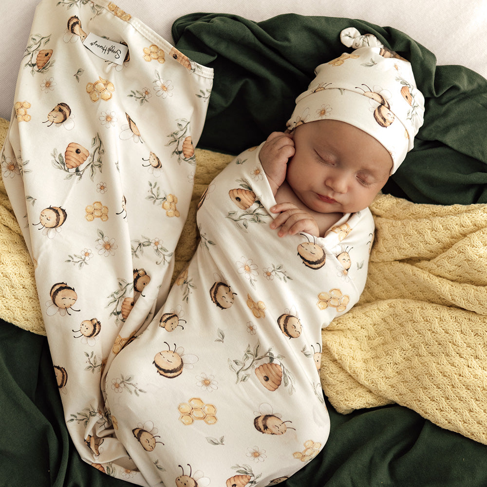 Snuggle Hunny Bumblebees Organic Jersey Wrap & Beanie Set