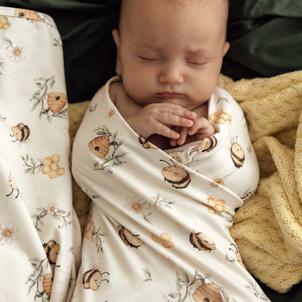 Snuggle Hunny Bumblebees Organic Jersey Wrap & Beanie Set