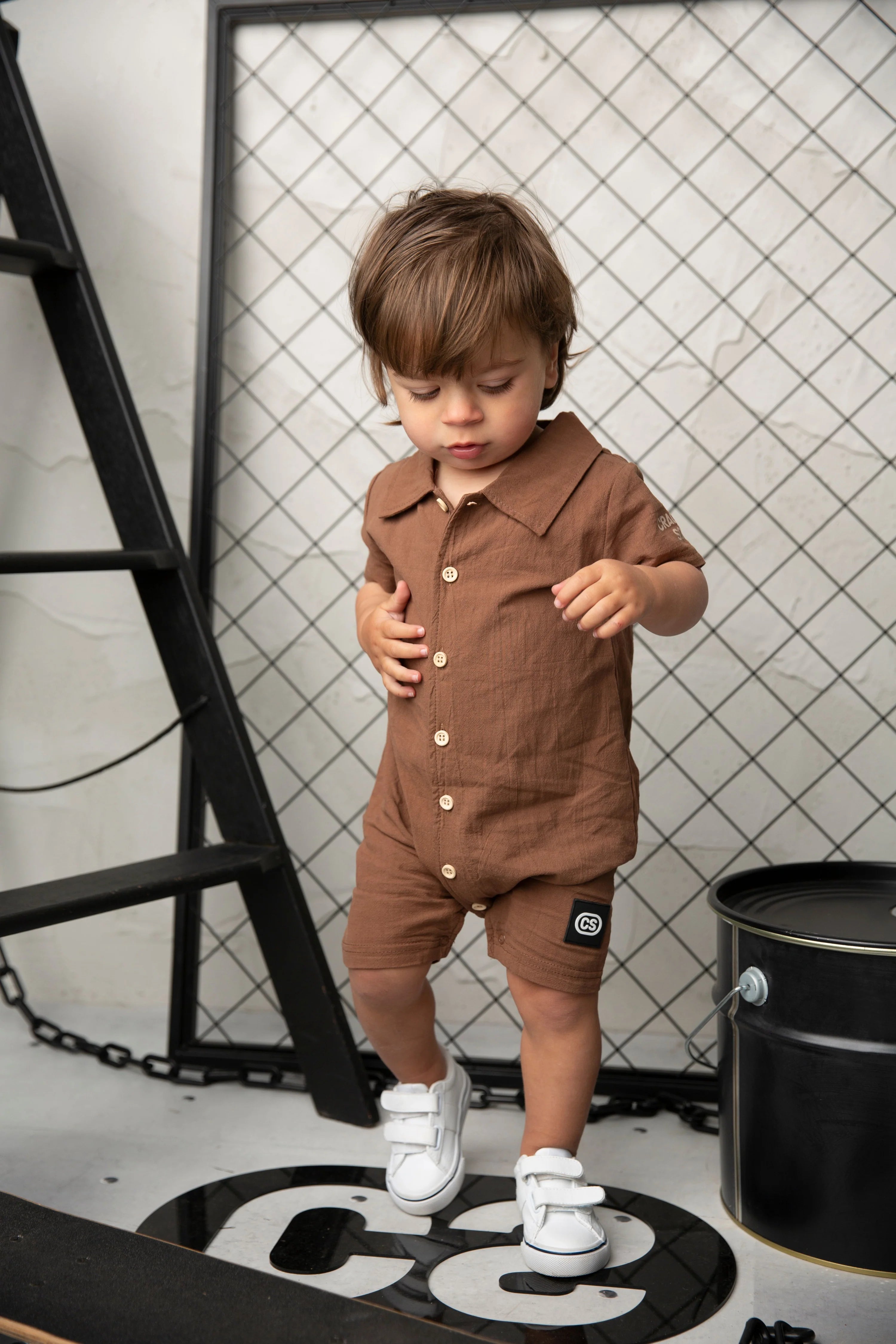 Cracked Soda Dash Linen Romper Mocka