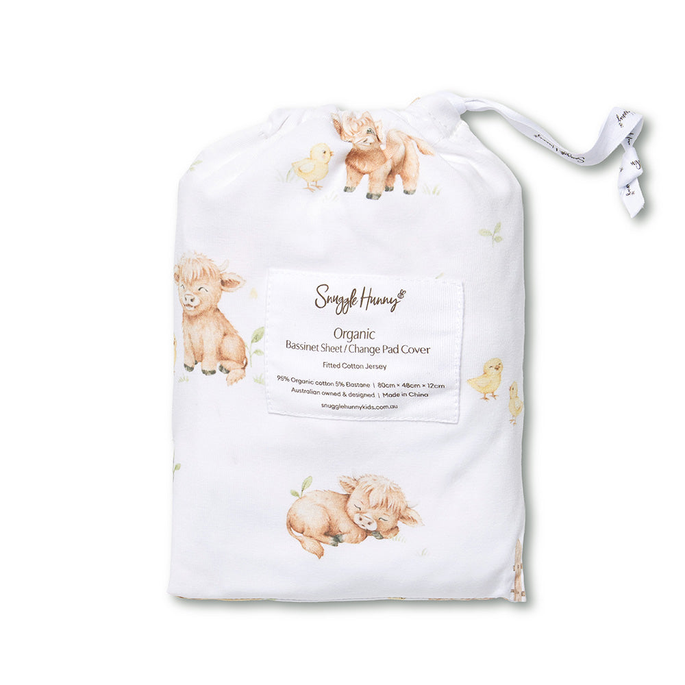 Snuggle Hunny Highland Cow Organic Bassinet Sheet/Change Pad Cover