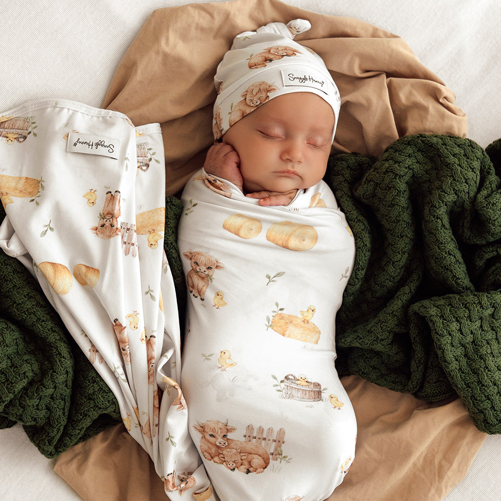 Snuggle Hunny Highland Cow Organic Jersey Wrap & Beanie Set