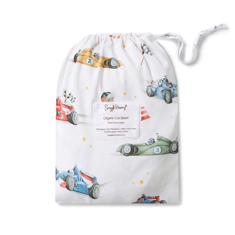 Snuggle Hunny Little Racers Organic Fitted Cot Sheet