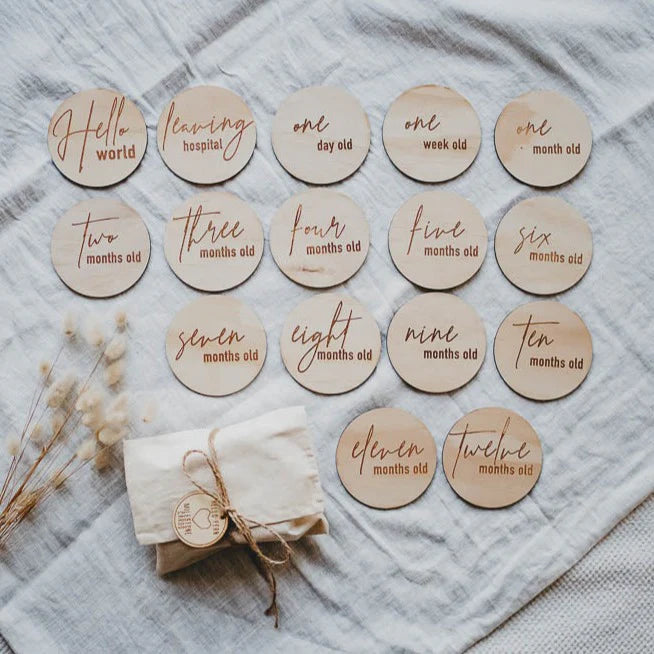 Hello Fern Wooden Month Milestone Card Discs - Classic