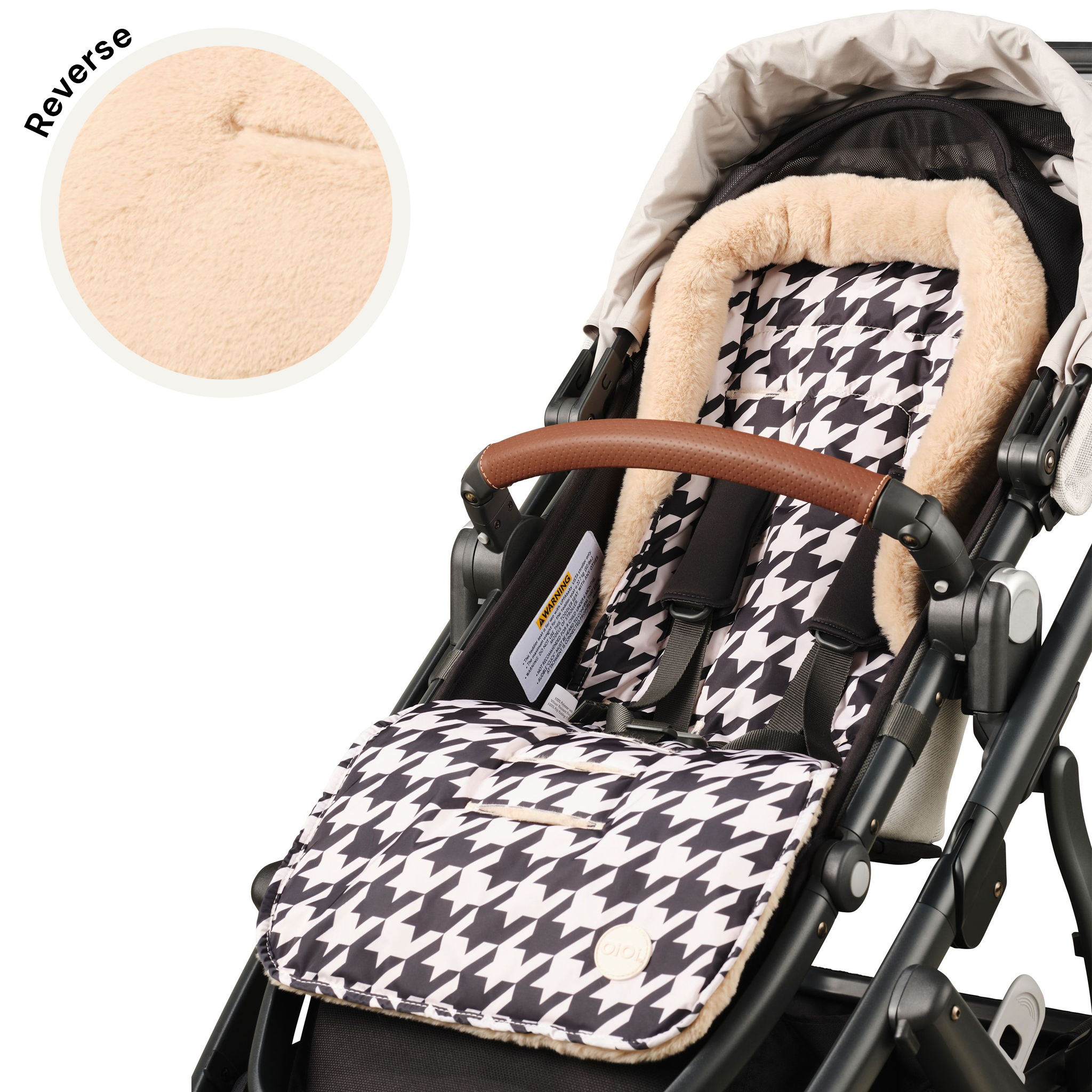 Oioi Reversible Pram Liner - Houndstooth Cozy Fleece