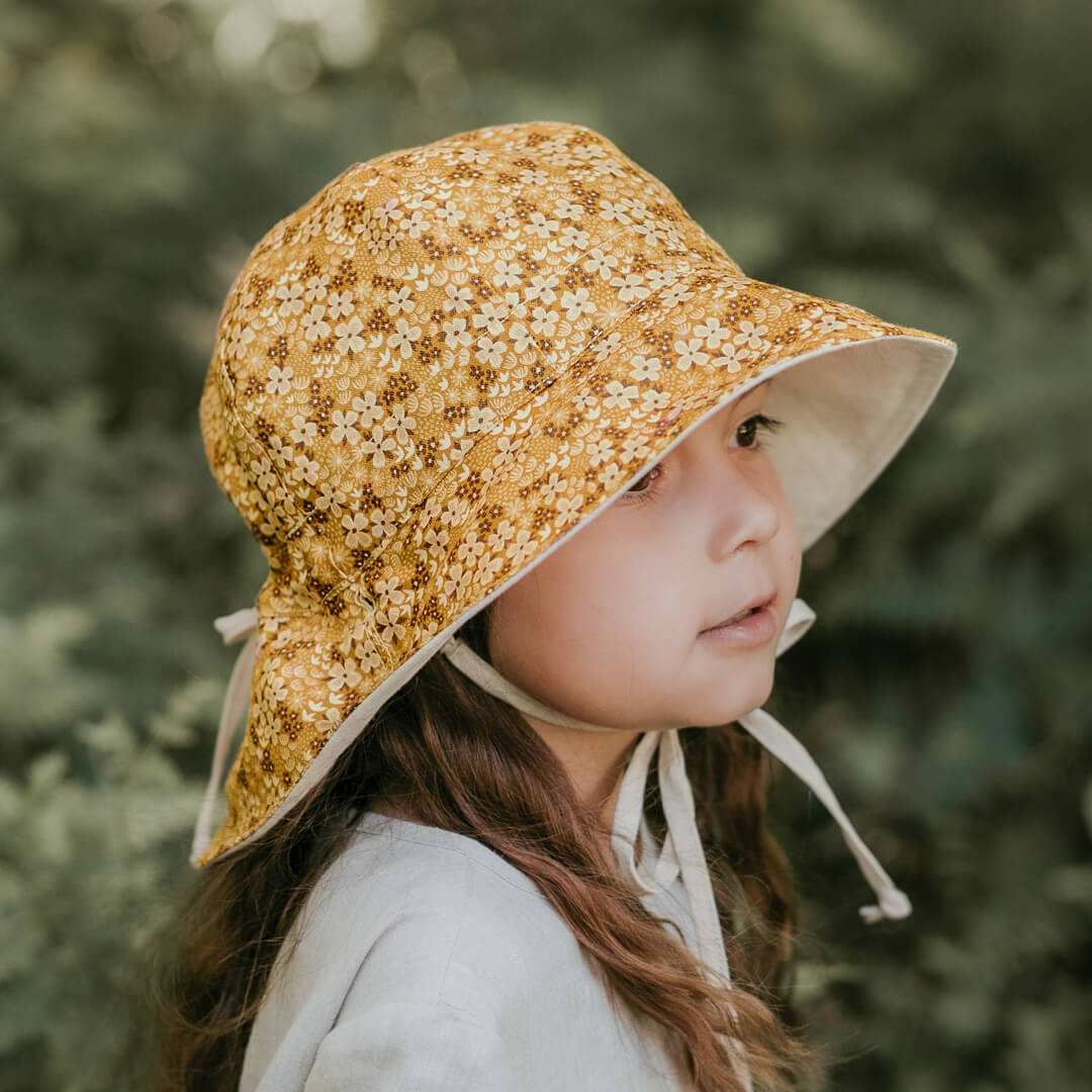 Bedhead Heritage Girls Reversible Panelled Bucket Sun Hat - Farah/flax