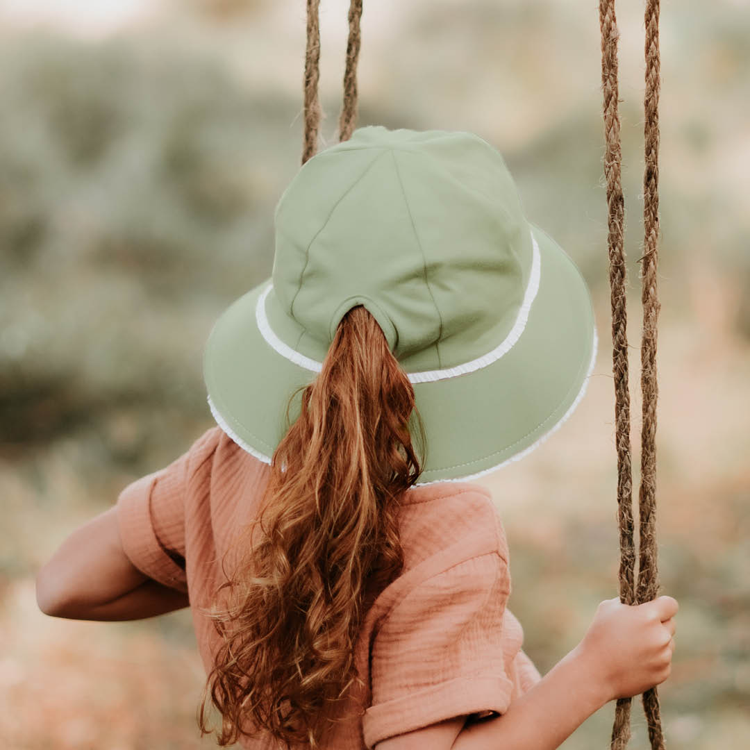 Bedhead Ponytail Ruffle Trim Bucket Hat - Khaki