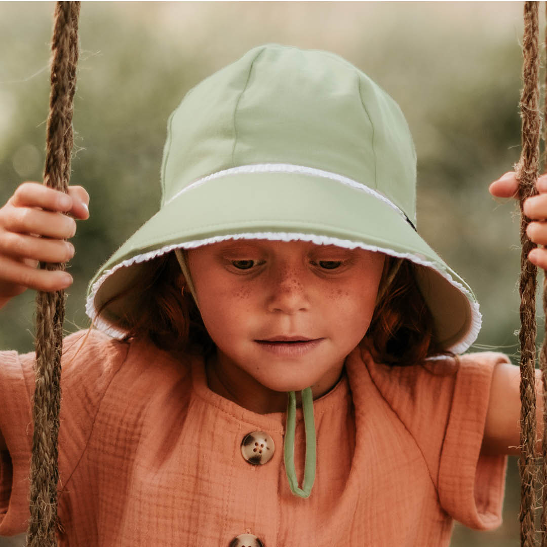 Bedhead Ponytail Ruffle Trim Bucket Hat - Khaki
