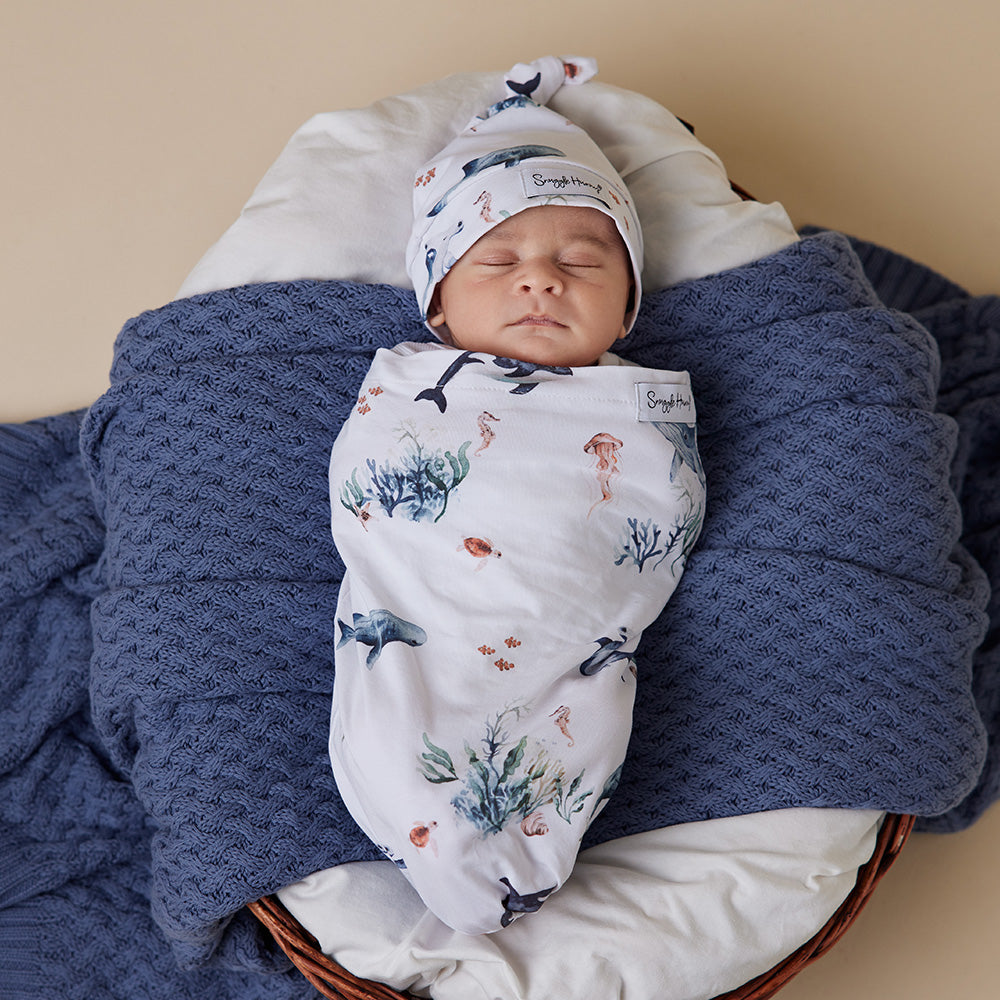 Snuggle Hunny Snuggle Swaddle and Top Knot Set Ocean