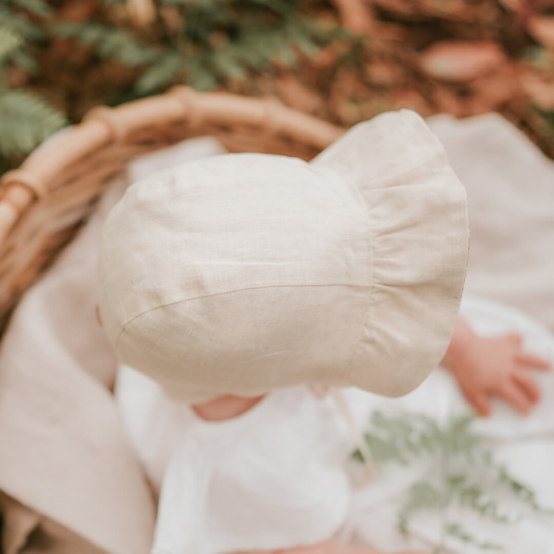 Bedhead Heritage Reversible Ruffle Bonnet - Farah/flax