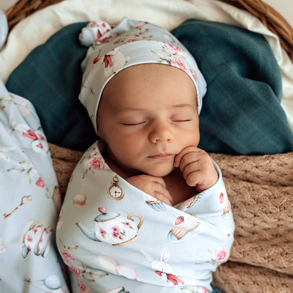 Snuggle Hunny Organic Jersey Wrap with Topknot White Rabbit