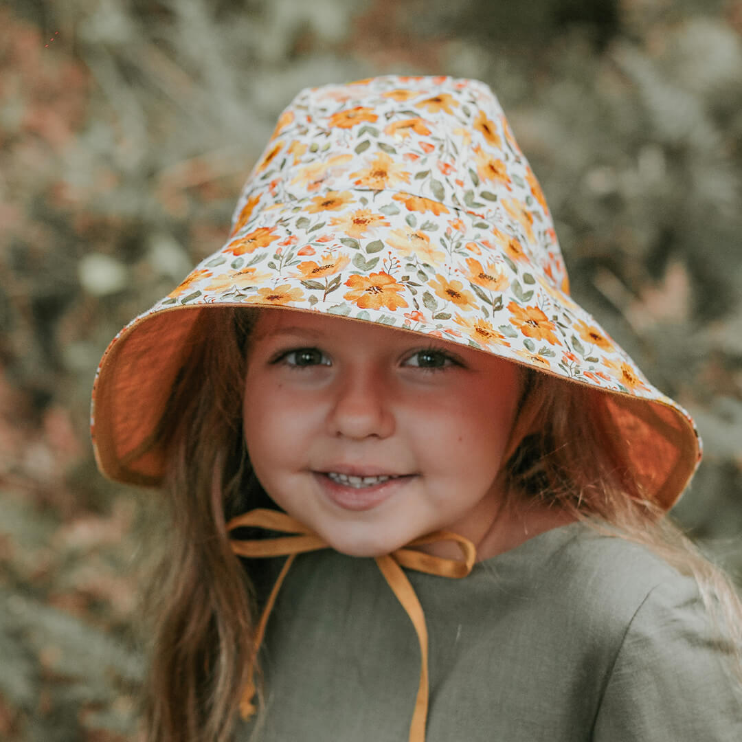 Bedhead Girls Reversible Wide Brimmed Sun Bonnet - Margaret/maize