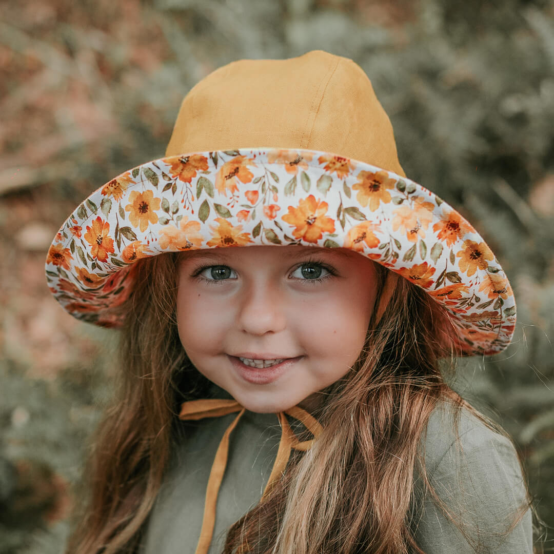 Bedhead Girls Reversible Wide Brimmed Sun Bonnet - Margaret/maize