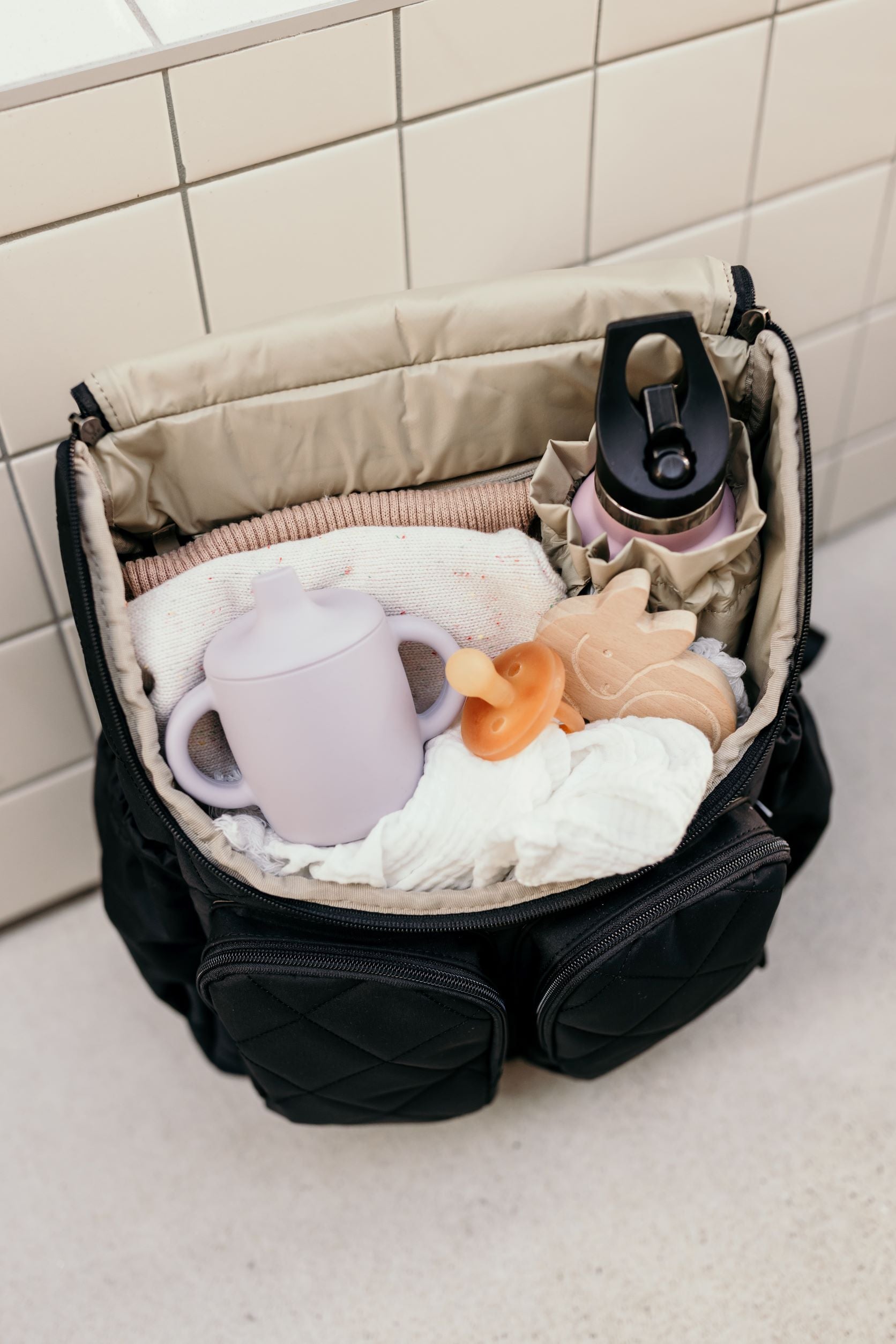 Oioi Diamond Quilt Nappy Backpack Black