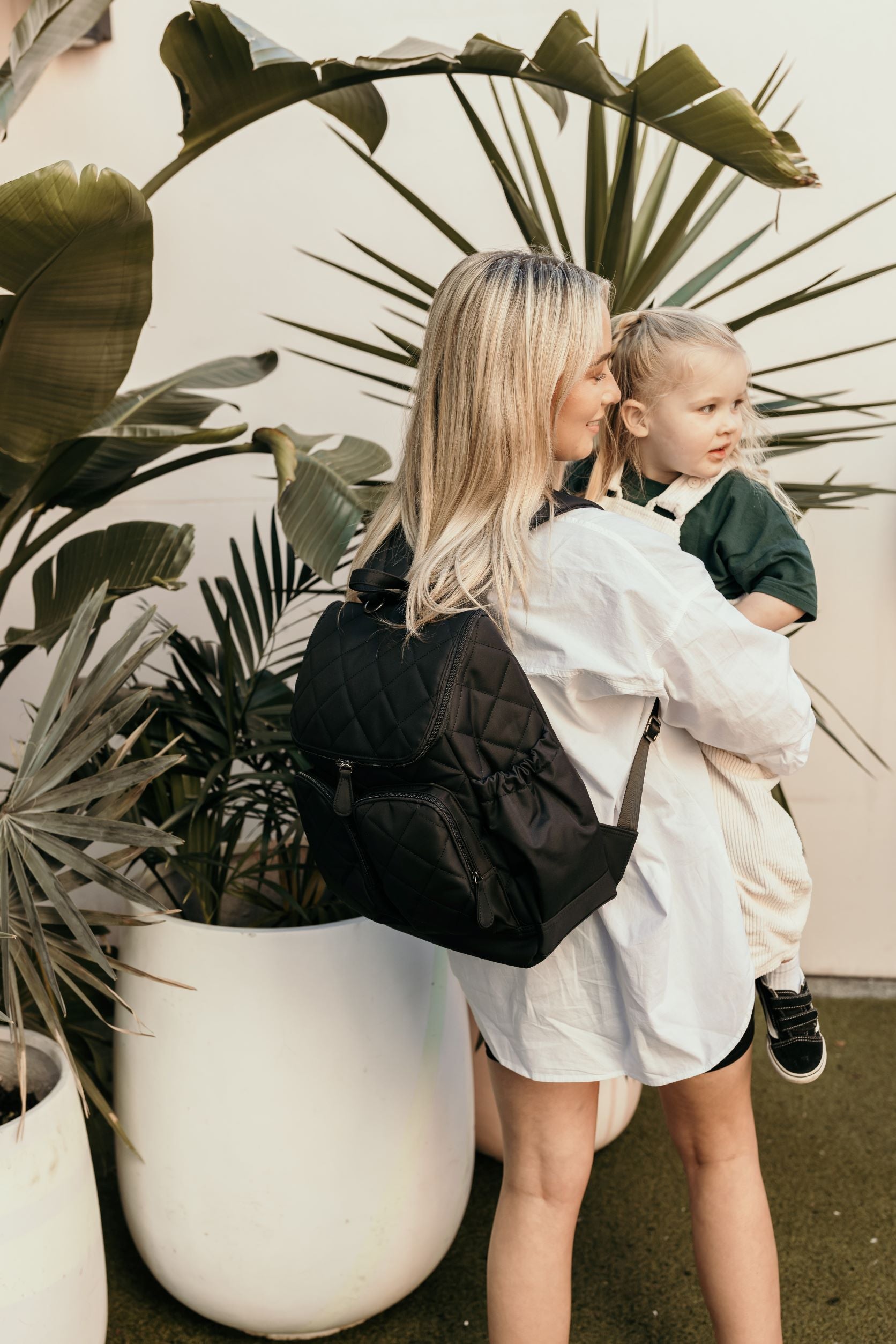 Oioi Diamond Quilt Nappy Backpack Black