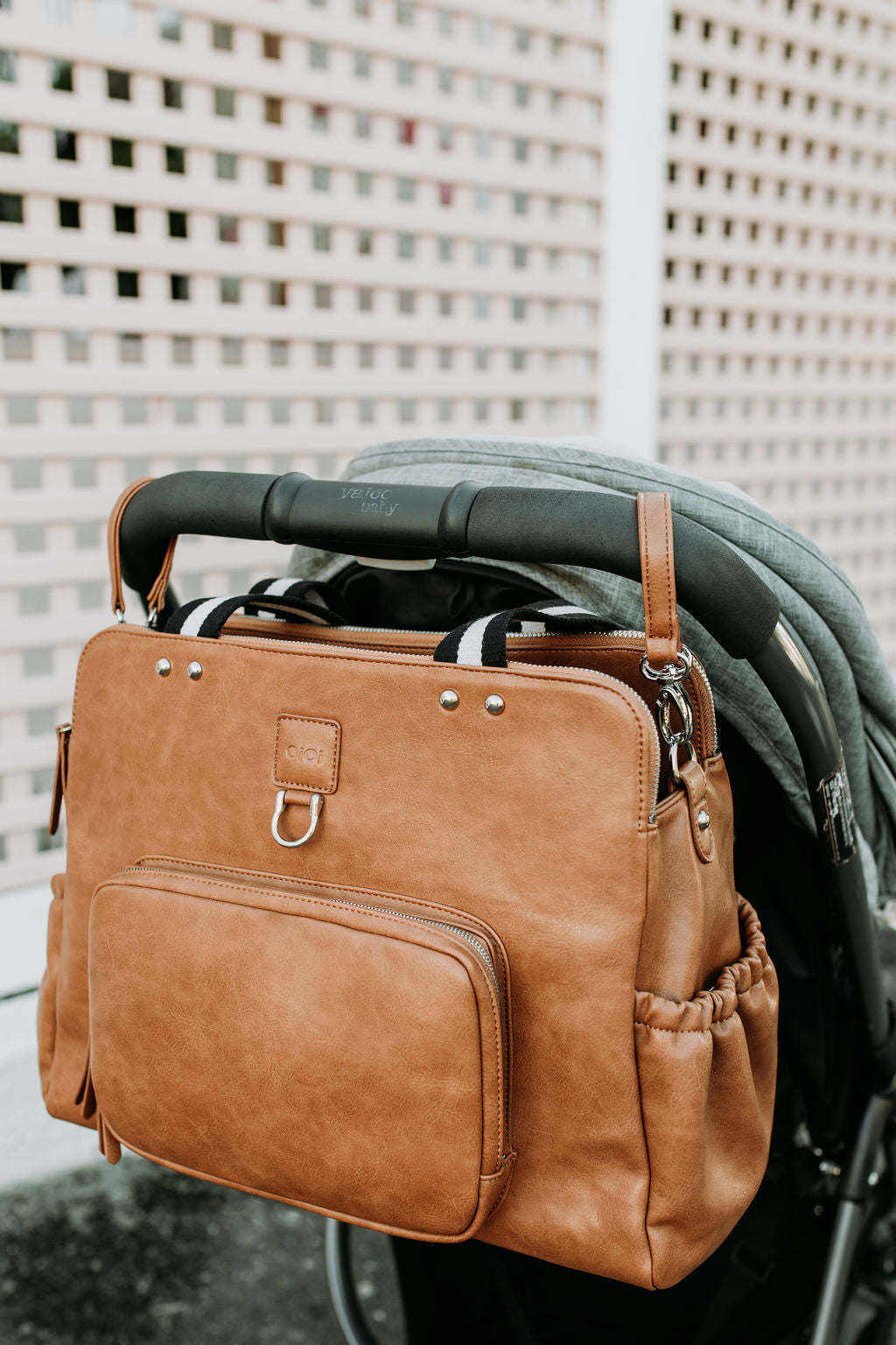 Oioi Vegan Leather Tote Triple Compartment Nappy Bag - Tan