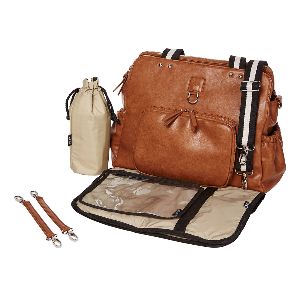 Oioi Vegan Leather Tote Triple Compartment Nappy Bag - Tan