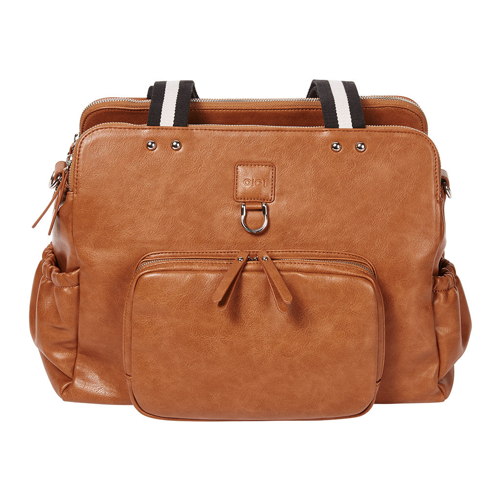 Oioi Vegan Leather Tote Triple Compartment Nappy Bag - Tan