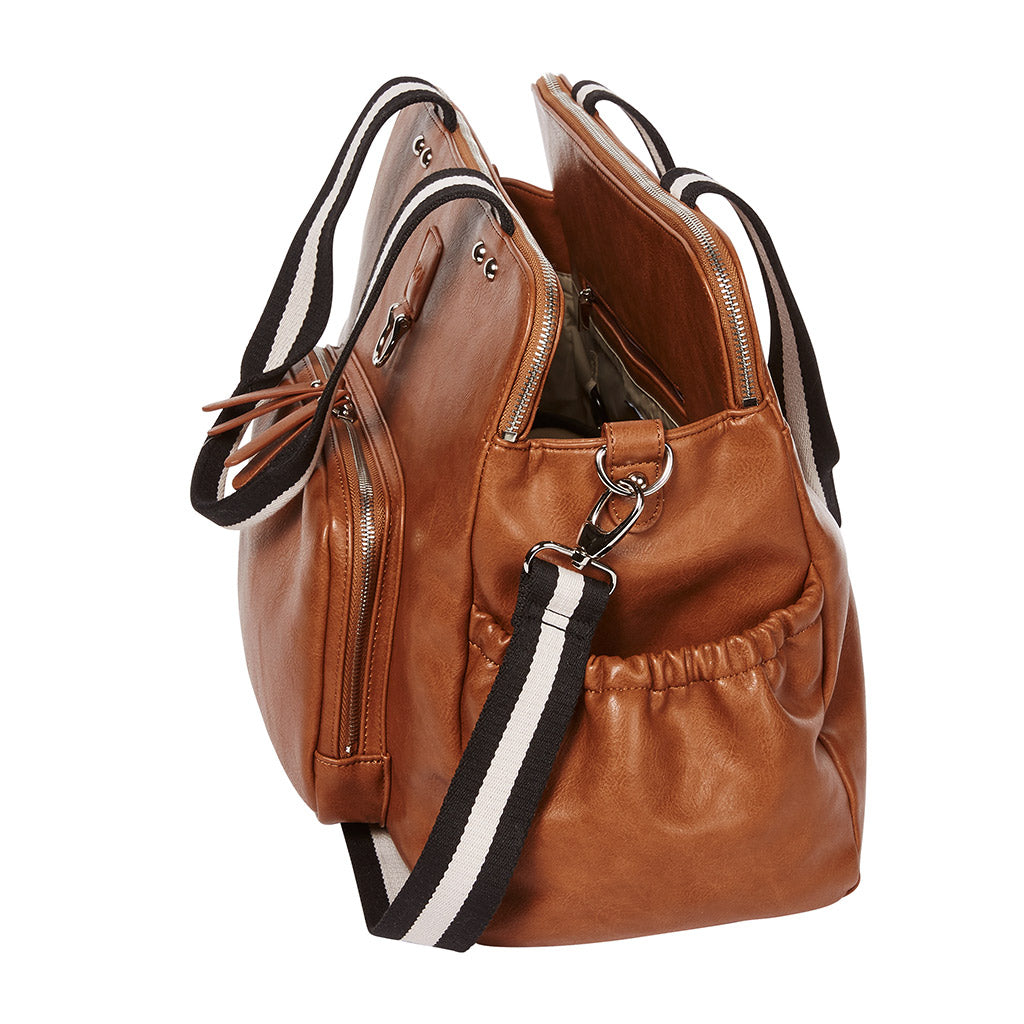 Oioi Vegan Leather Tote Triple Compartment Nappy Bag - Tan