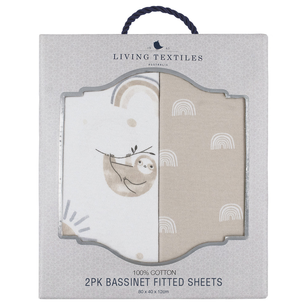 Living Textiles 2 pk Bassinet Fitted Sheets - Happy Sloth