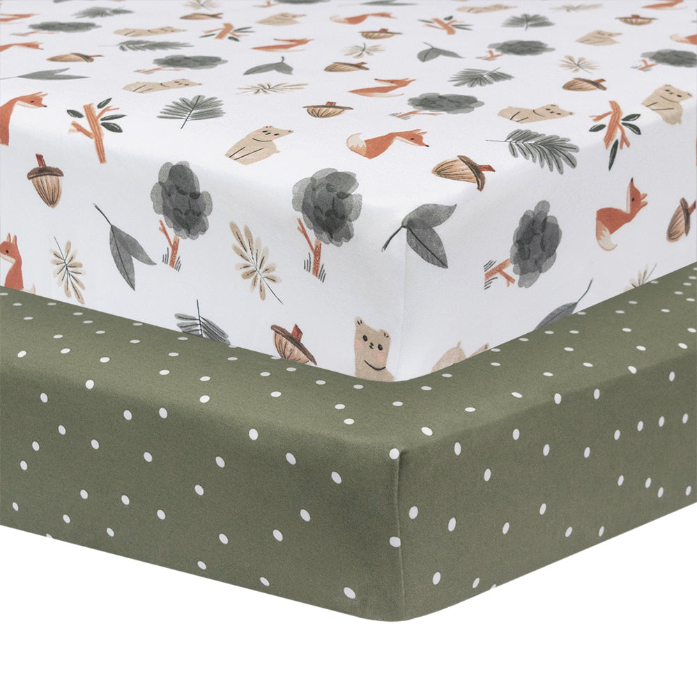 Living Textiles 2 pk Cot Fitted Sheets - Forest Retreat