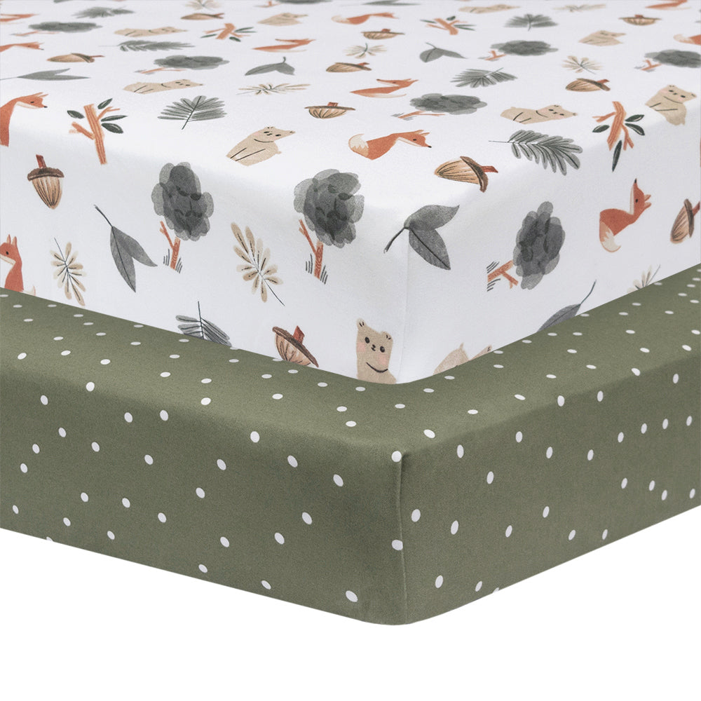 Living Textiles 2 Pk Cot Fitted Sheets - Forest Retreat