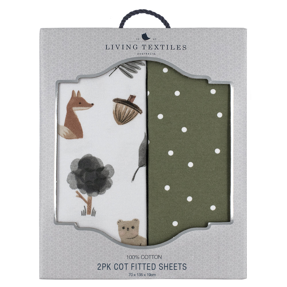 Living Textiles 2 Pk Cot Fitted Sheets - Forest Retreat