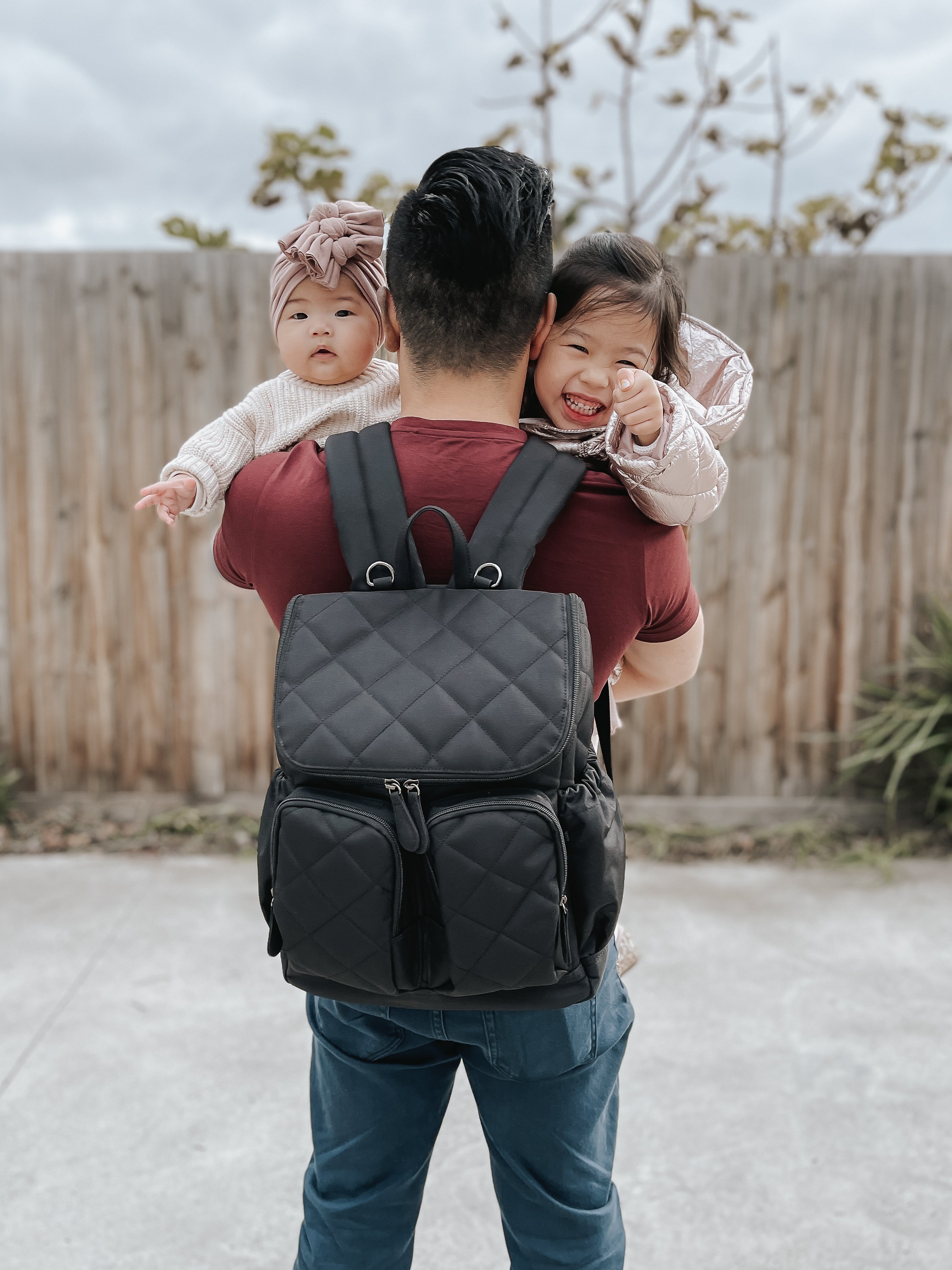 Oioi Diamond Quilt Nappy Backpack Black