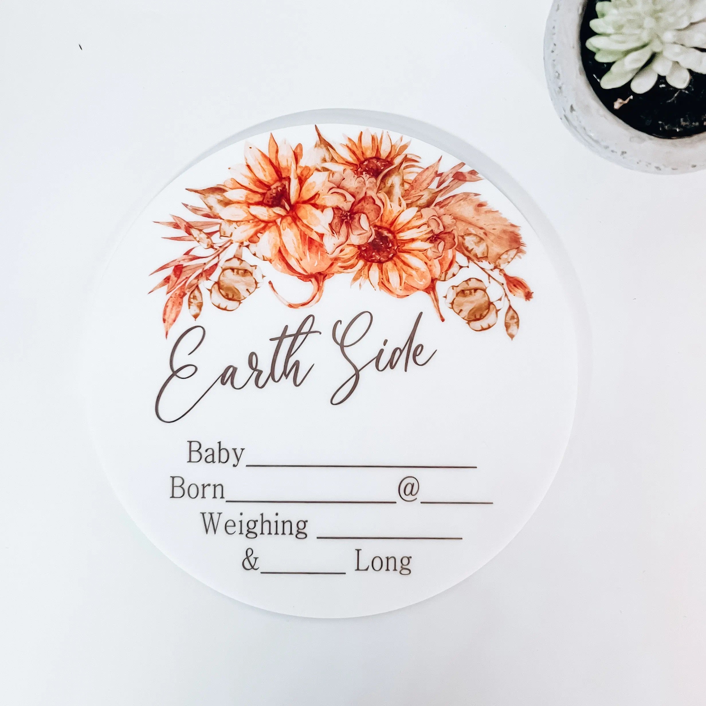 Birth Announcement Plaques Sunflowers Earth Side