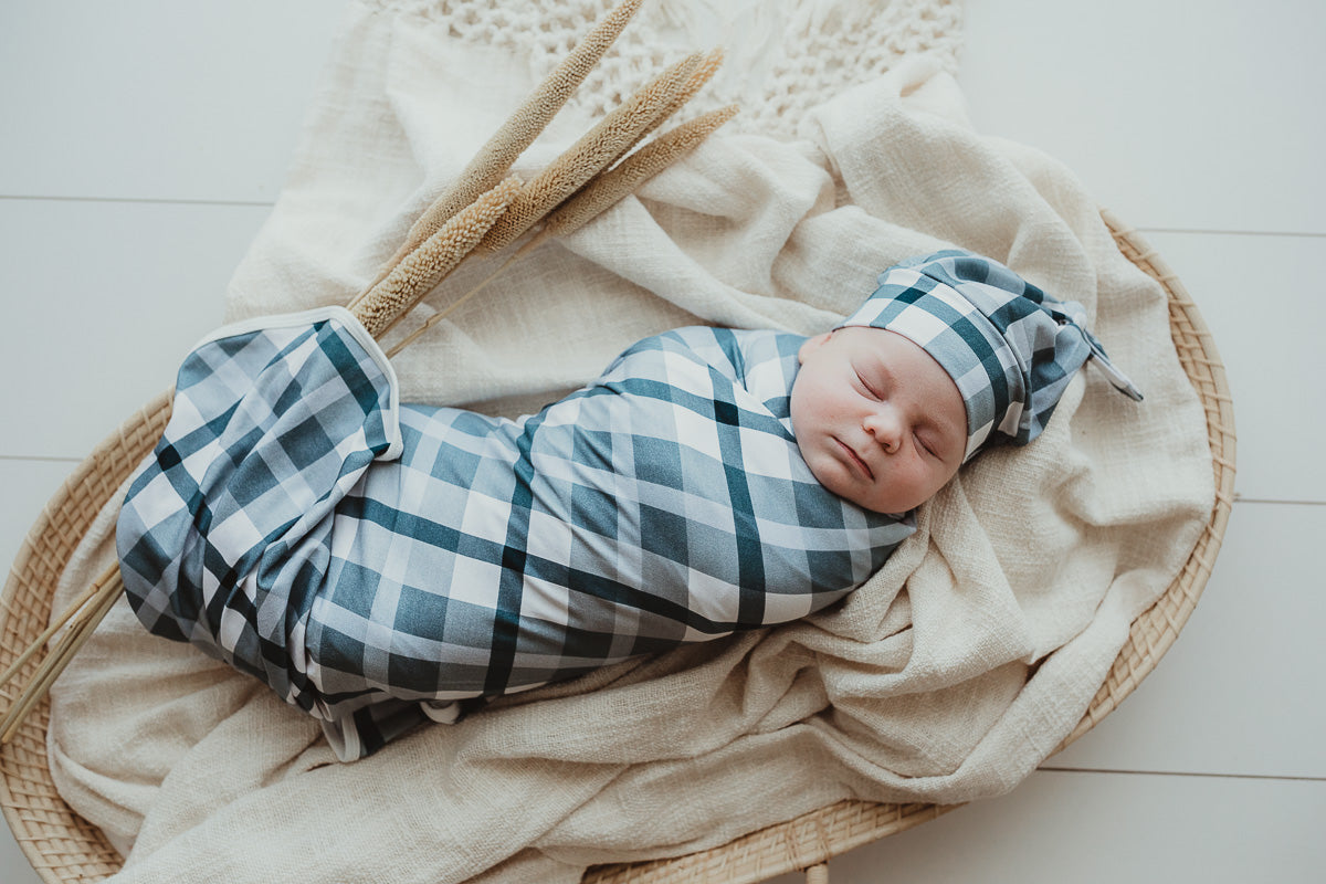 Snuggly Jacks Cyprus Plaid Stretch Wrap And Beanie