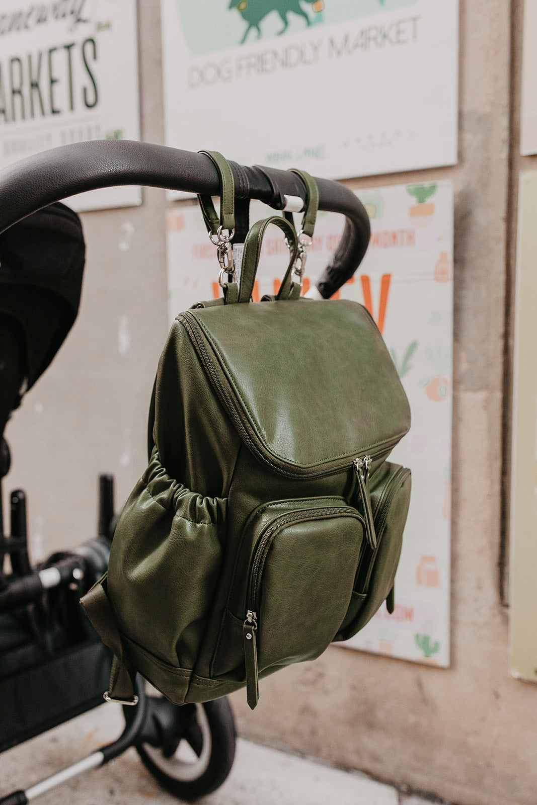 OiOi Vegan Leather Nappy Backpack Olive