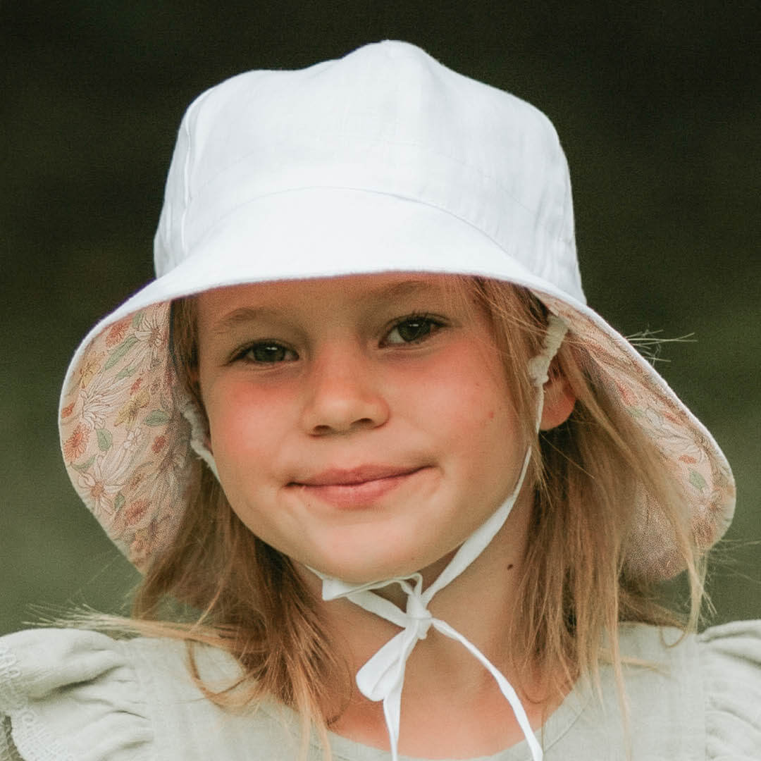 Bedhead Heritage Girls Reversible Panelled Bucket Sun Hat - Wildflower/blanc
