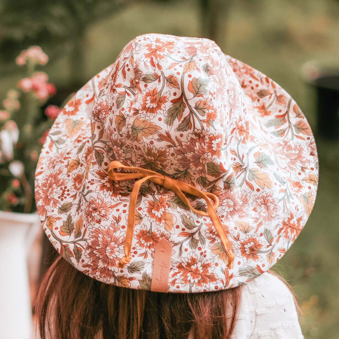 Bedhead Girls Reversible Wide Brimmed Sun Bonnet - Peony/maize