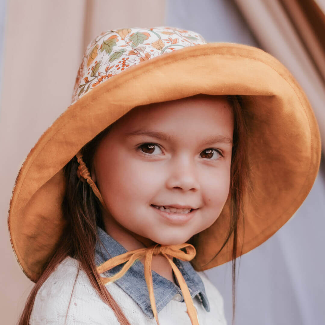 Bedhead Girls Reversible Wide Brimmed Sun Bonnet - Peony/maize