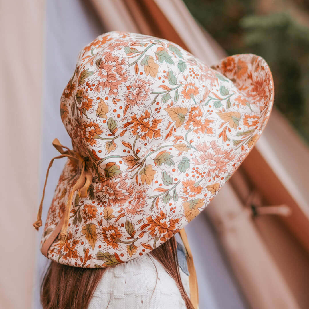 Bedhead Girls Reversible Wide Brimmed Sun Bonnet - Peony/maize