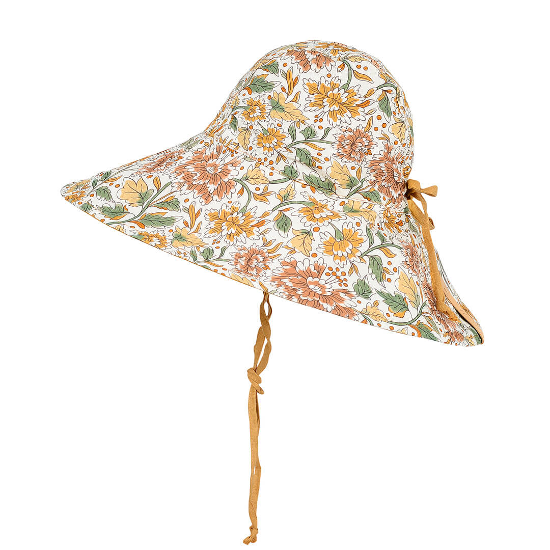 Bedhead Girls Reversible Wide Brimmed Sun Bonnet - Peony/maize