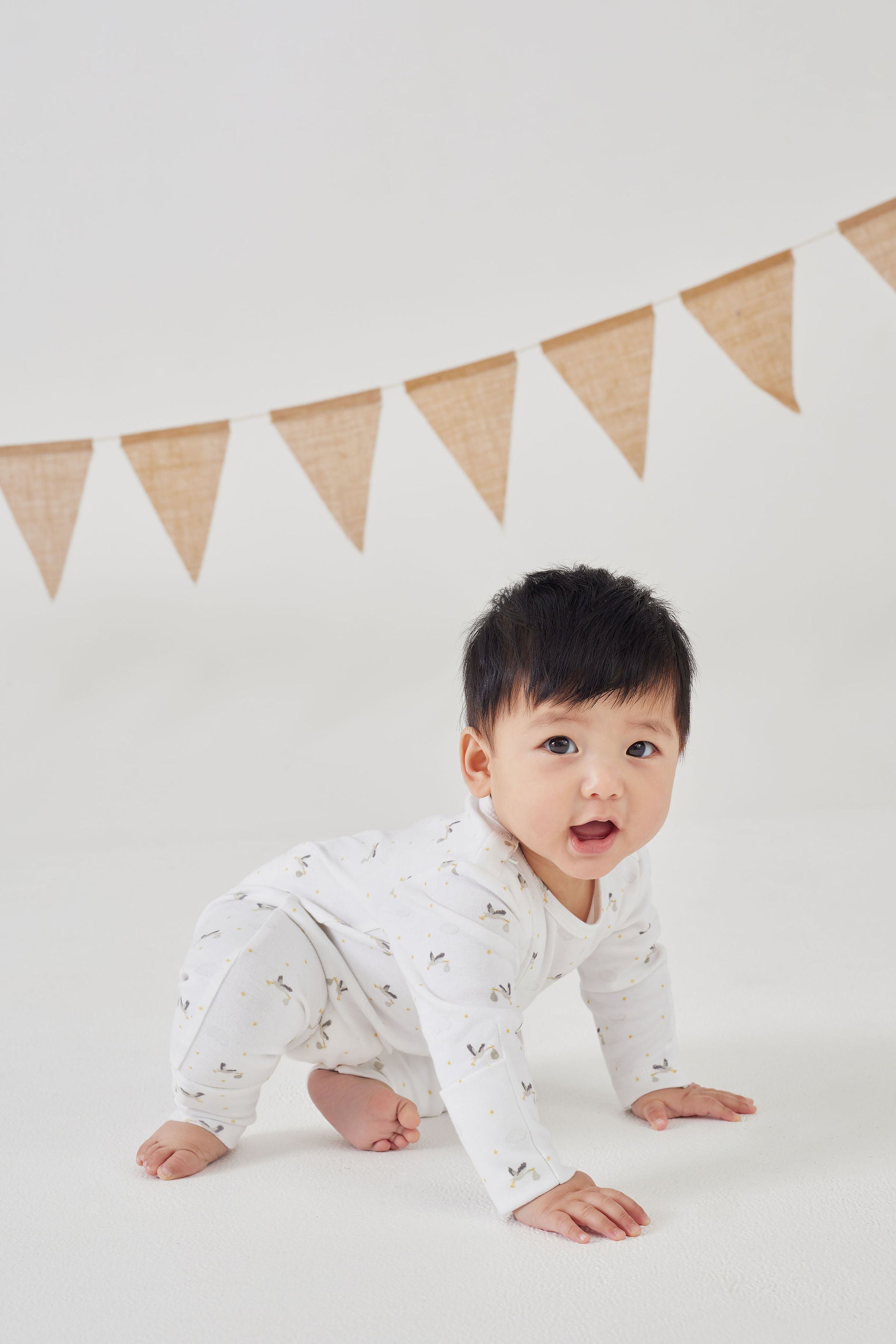 Tiny Twig Long Sleeve Zipsuit - Stork