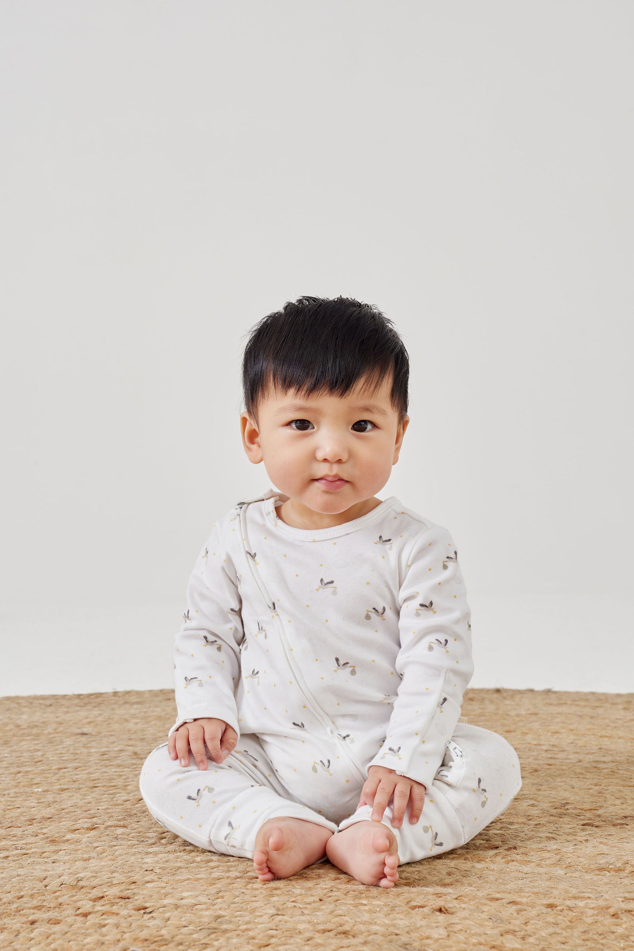 Tiny Twig Long Sleeve Zipsuit - Stork