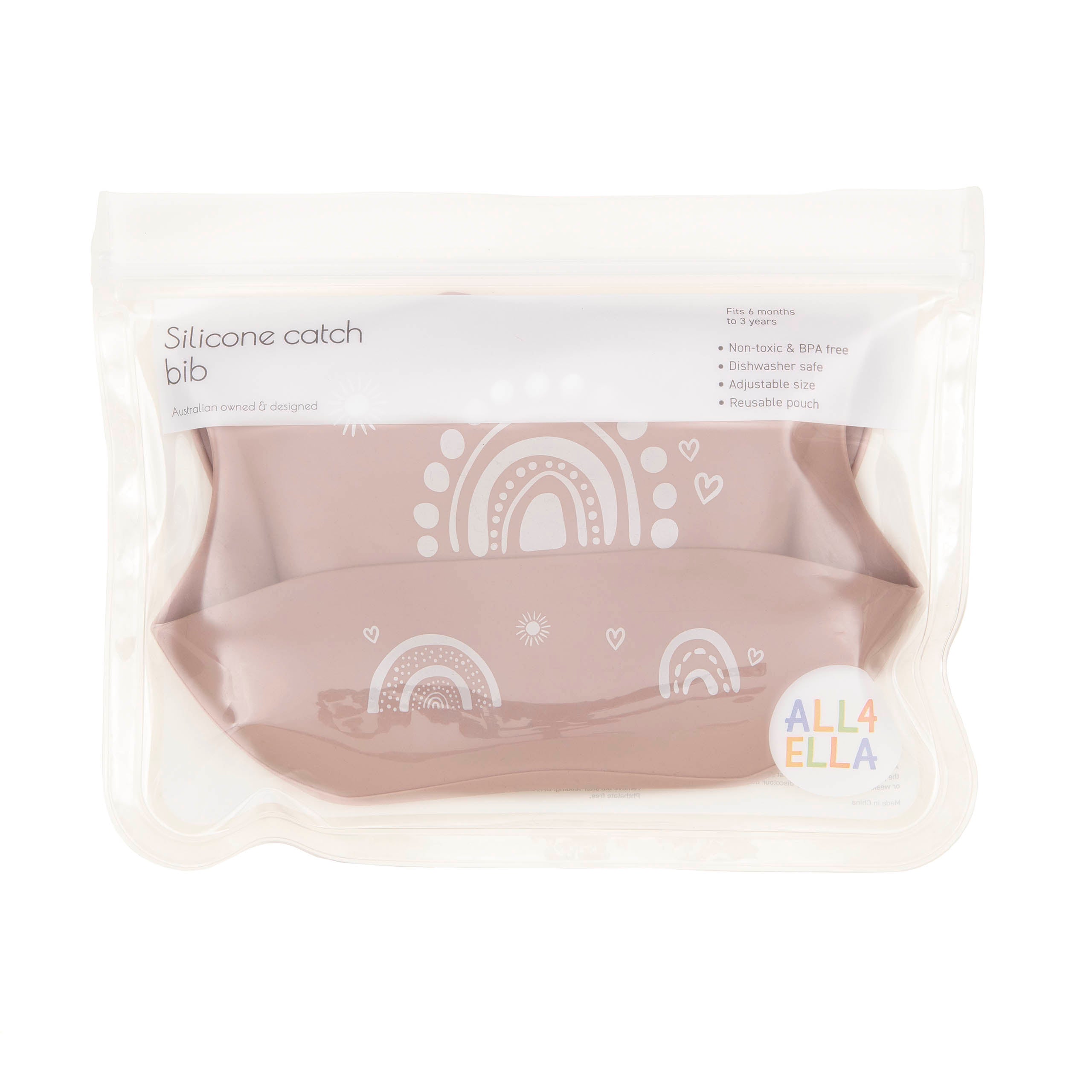 All4Ella Silicone Bib Rainbow Dusty Pink