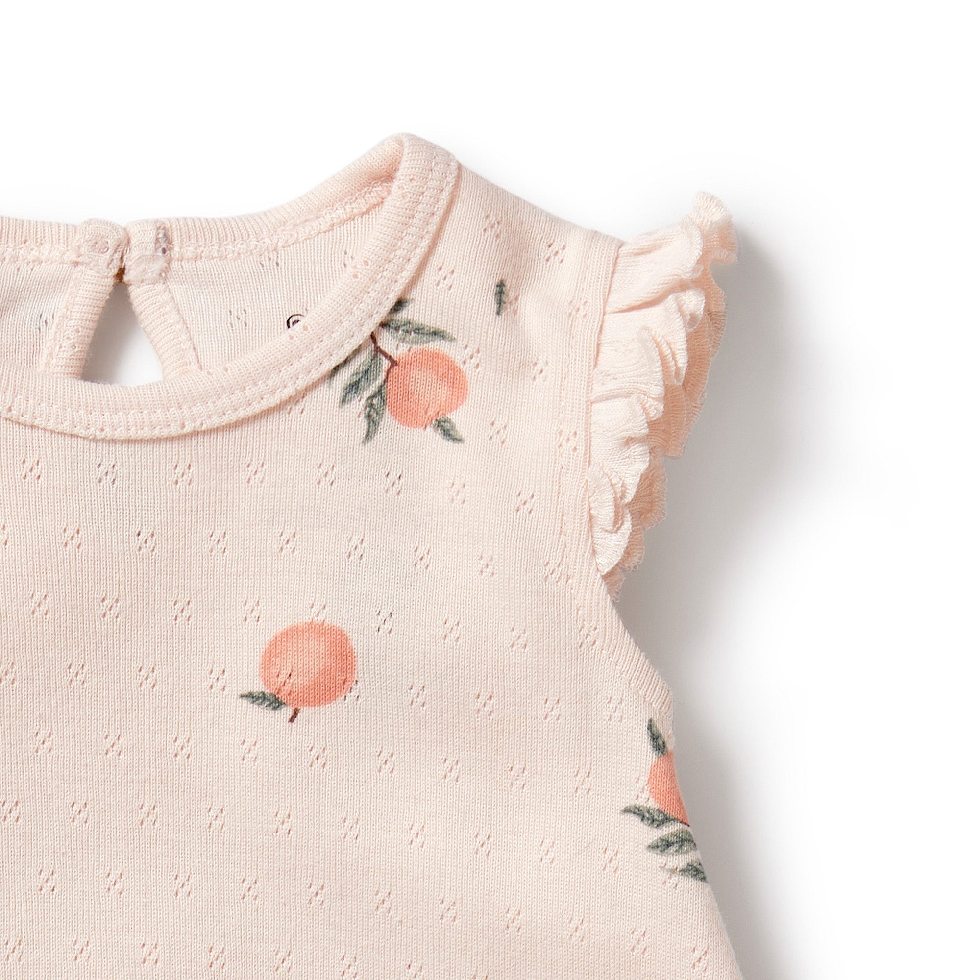 Wilson & Frenchy Organic Cotton Pointelle Ruffle Growsuit - Peaches