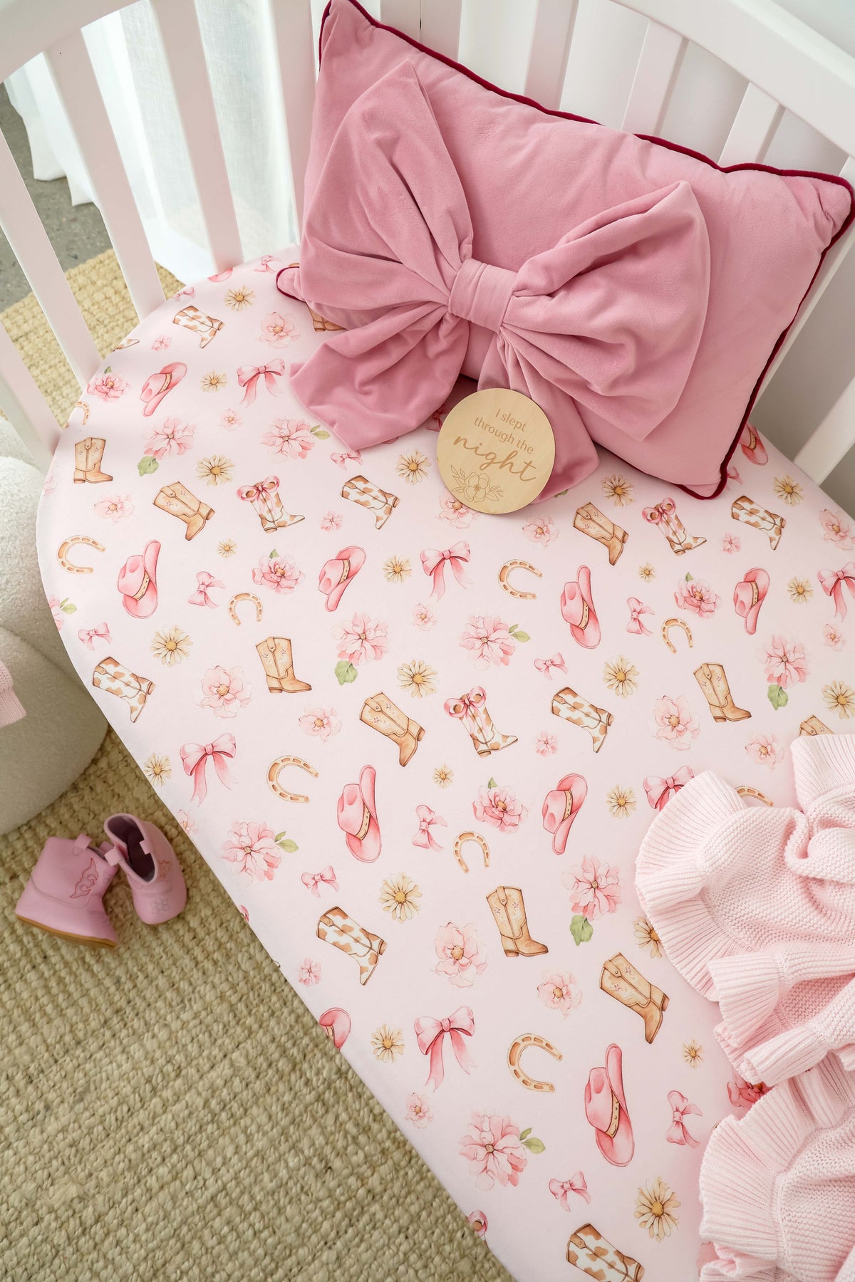 Snuggle Hunny Boots & Bows Orgnaic Fitted Cot Sheet