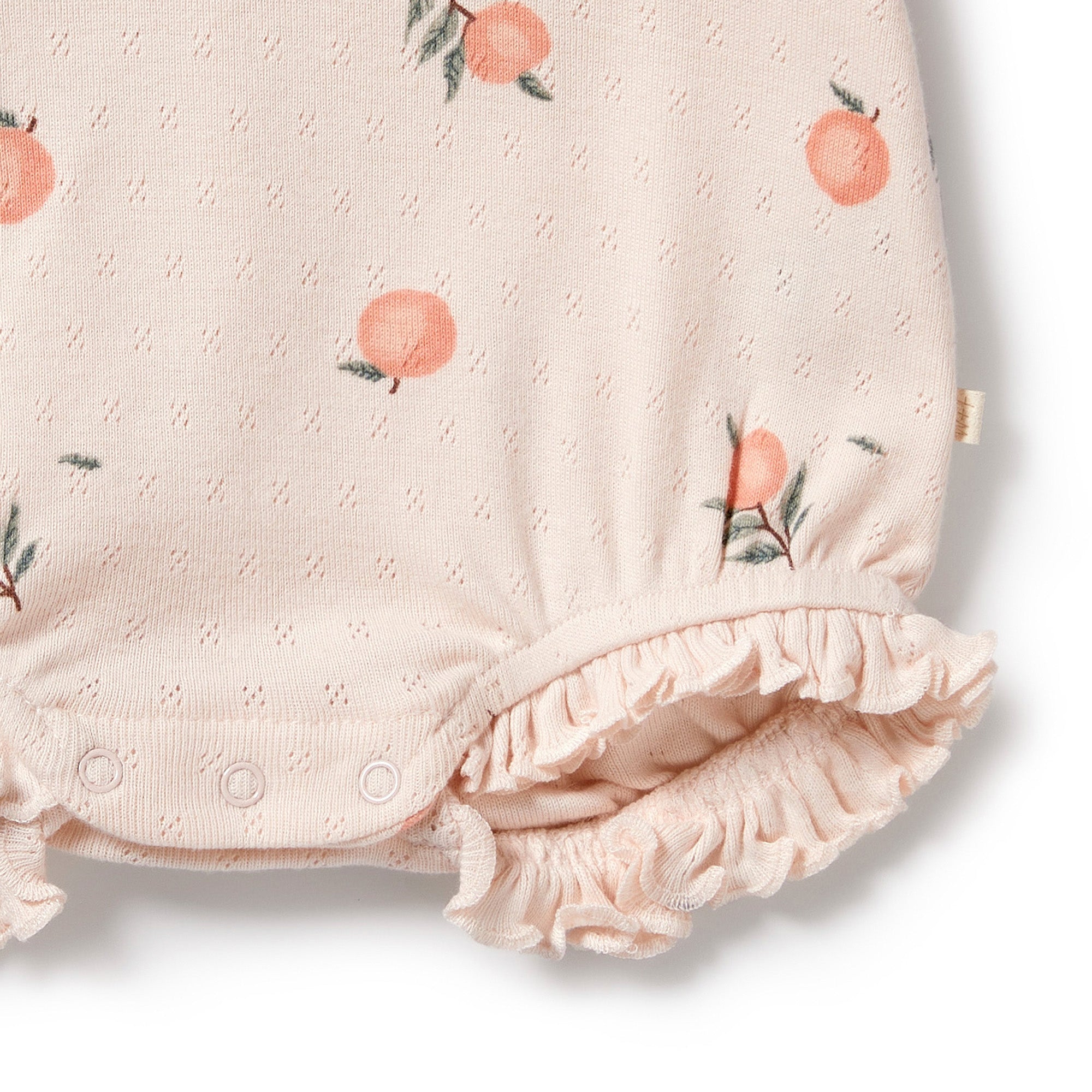 Wilson & Frenchy Organic Cotton Pointelle Ruffle Growsuit - Peaches