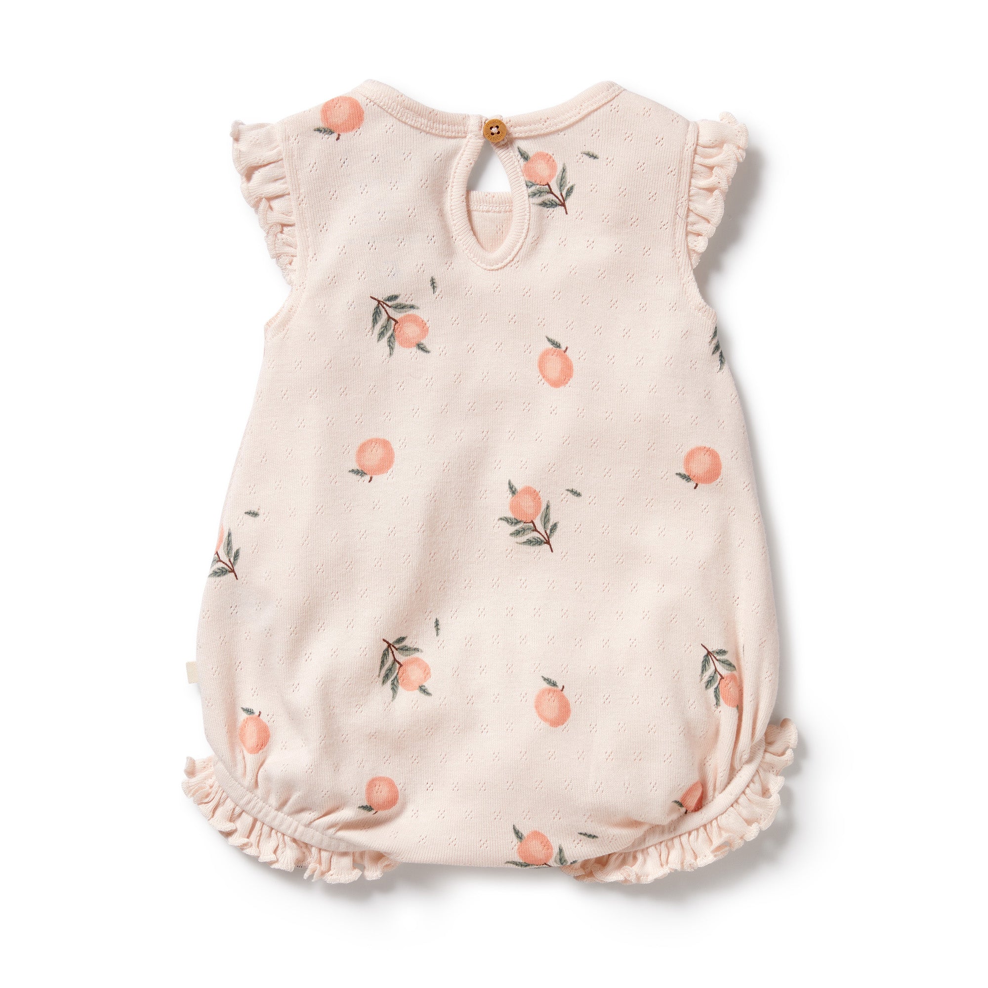 Wilson & Frenchy Organic Cotton Pointelle Ruffle Growsuit - Peaches