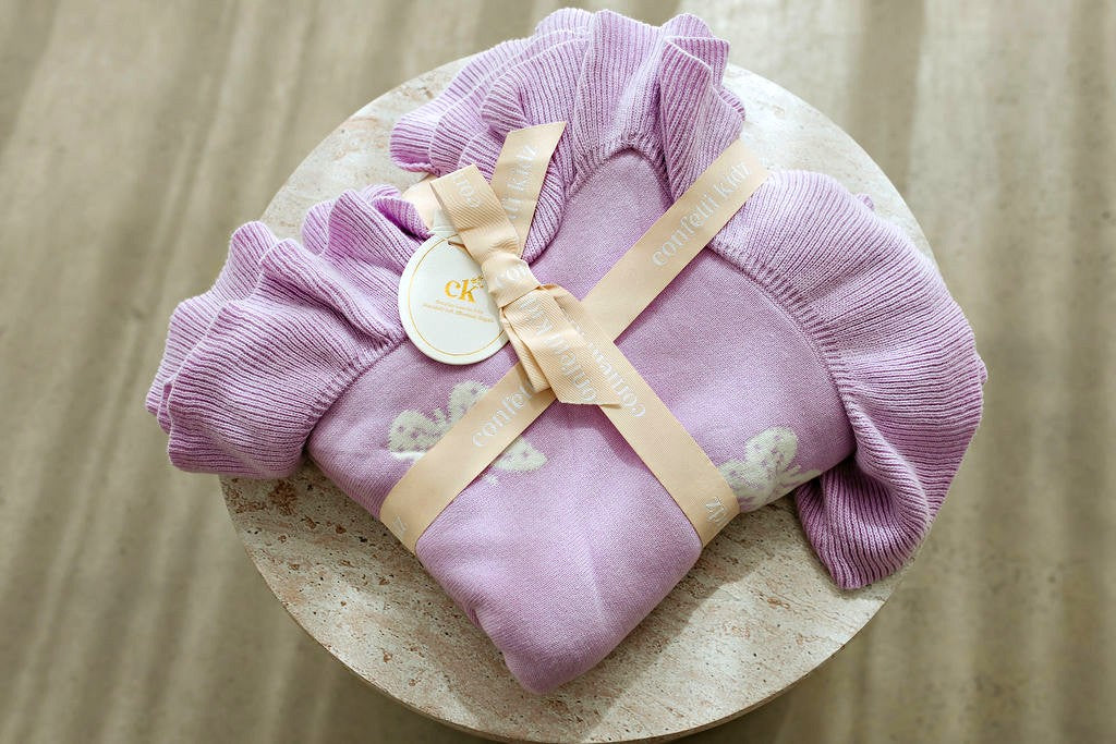 Confetti Kidz Reversible Knit Blanket Lavender Butterflies