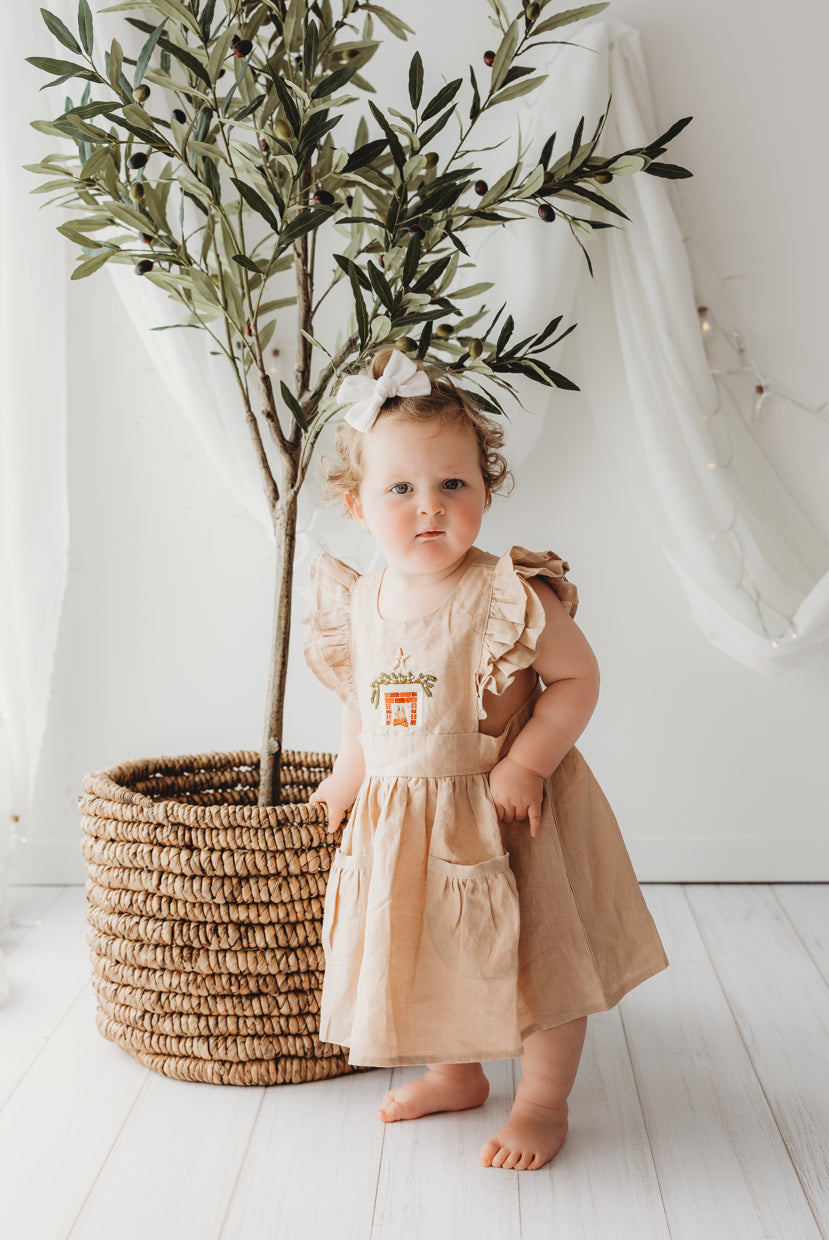 Child of Mine Embroidered Linen Oak Dress