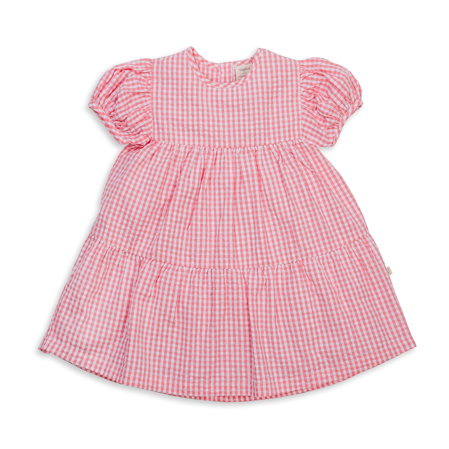 Tiny Twig Puff Sleeve Layered Dress - Berry Gingham